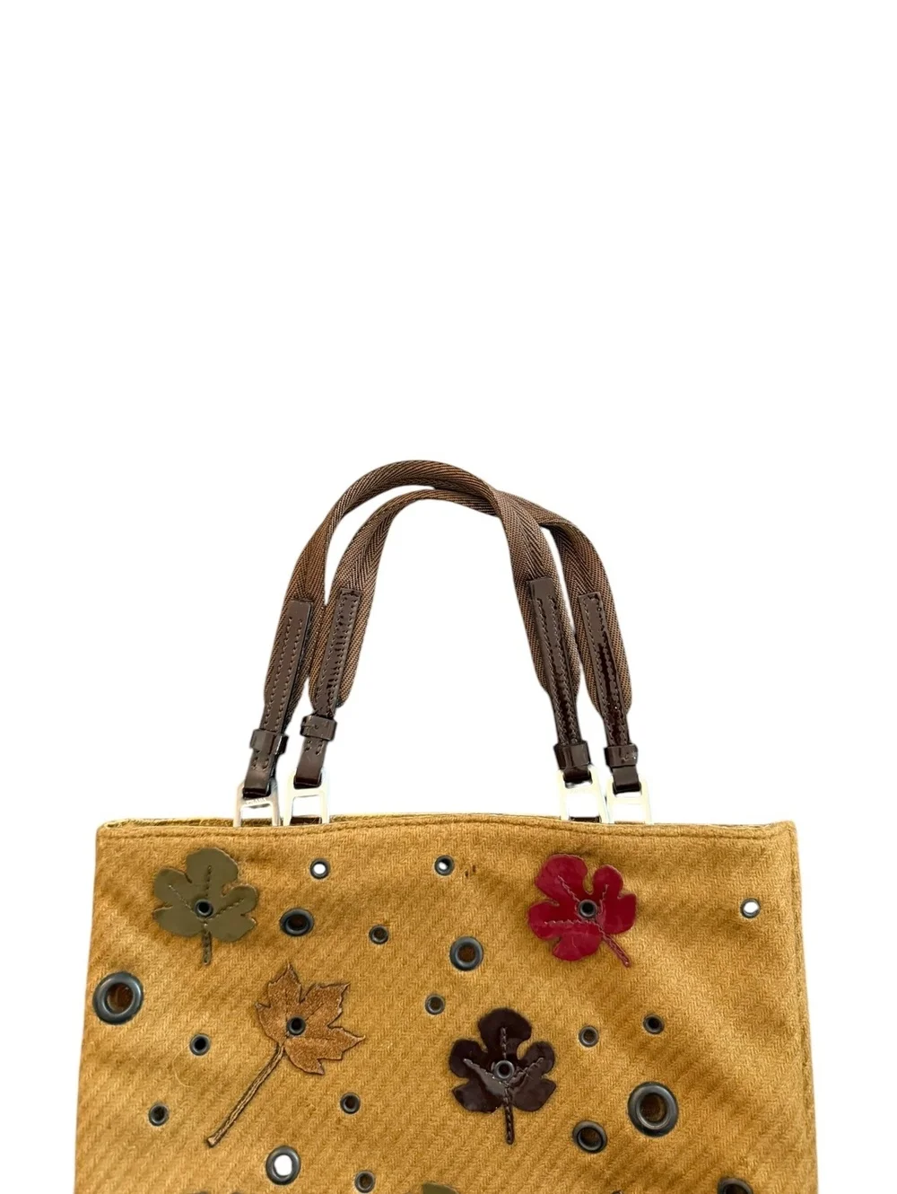 Authentic Prada FW1999 Appliqué Leaves Suede Wool Mesh Tote Bag Archive Vintage